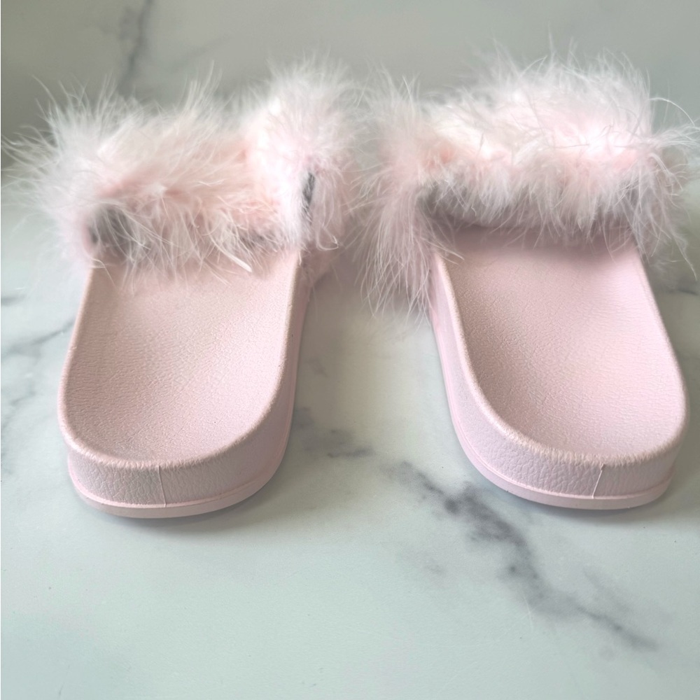 PrettyLittleThing Pink Faux Feather Slide Sandals | EU 39 (Fits US 8) | NIB - Picture 4 of 5